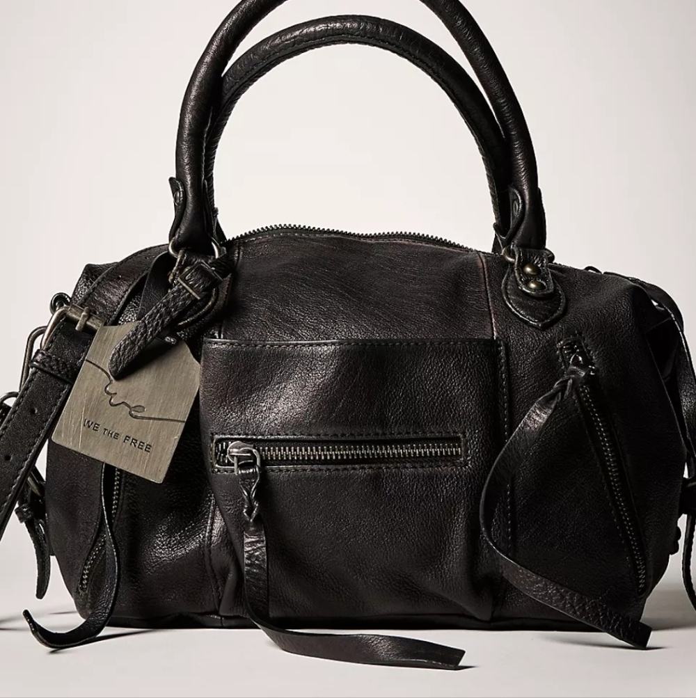Free People (We The Free) Black Baby Emerson Tote (Bag Charms Included)